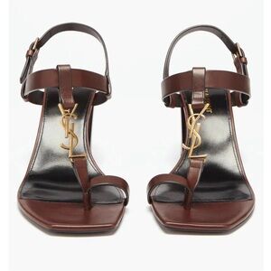 SAINT LAURENT Cassandra YSL-Plaque brown Leather
Sandals size 8.5